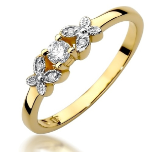 Złoty ażurowy pierścionek z Brylantami 0,12ct -złoto próby 585. W-0414